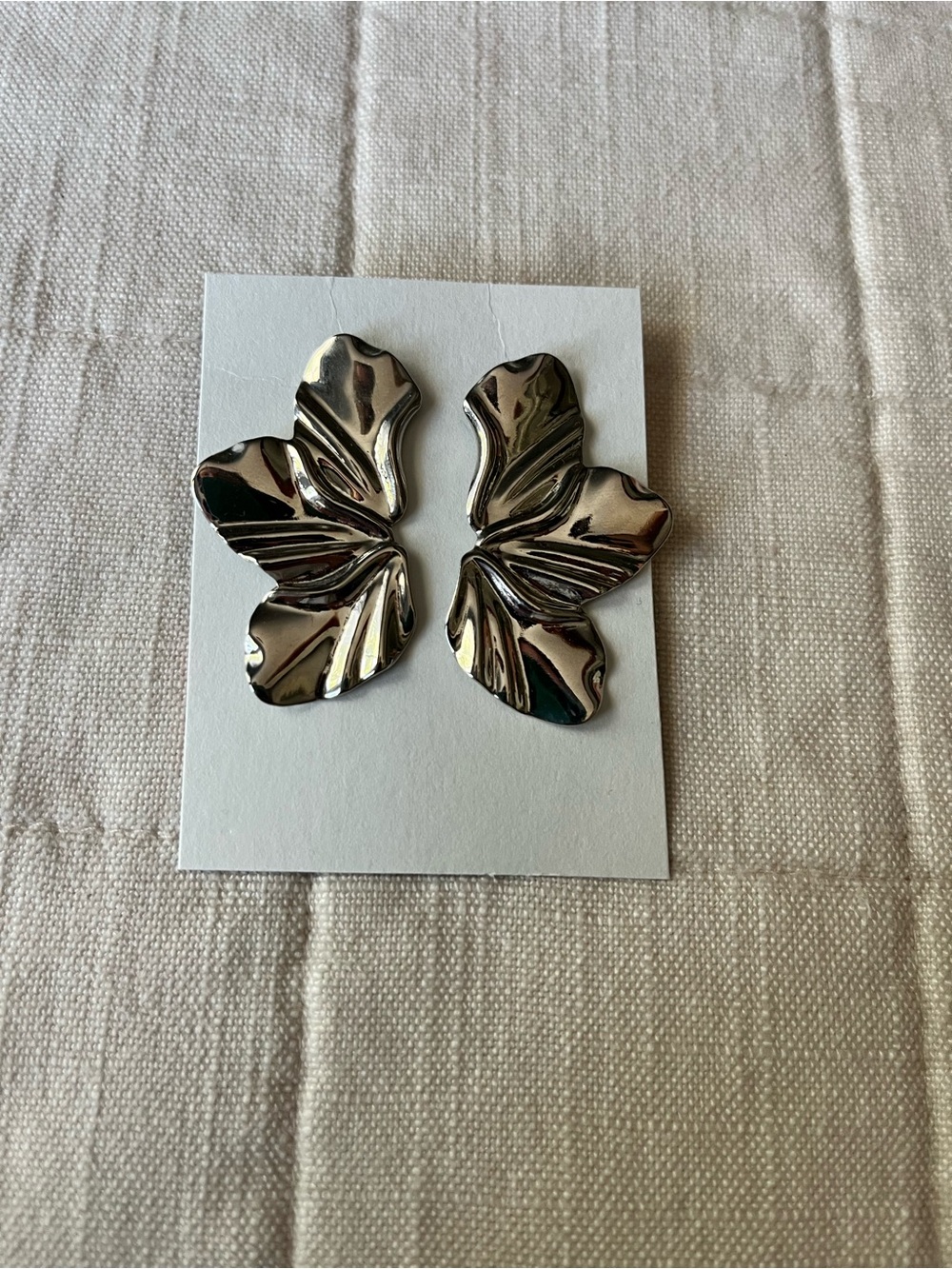 Silver Floral Petal Statement Earrings